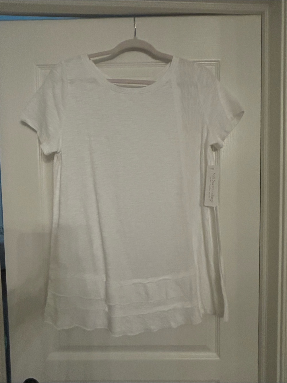 Soft Surroundings White Short-Sleeve Ruffle Hem Tee